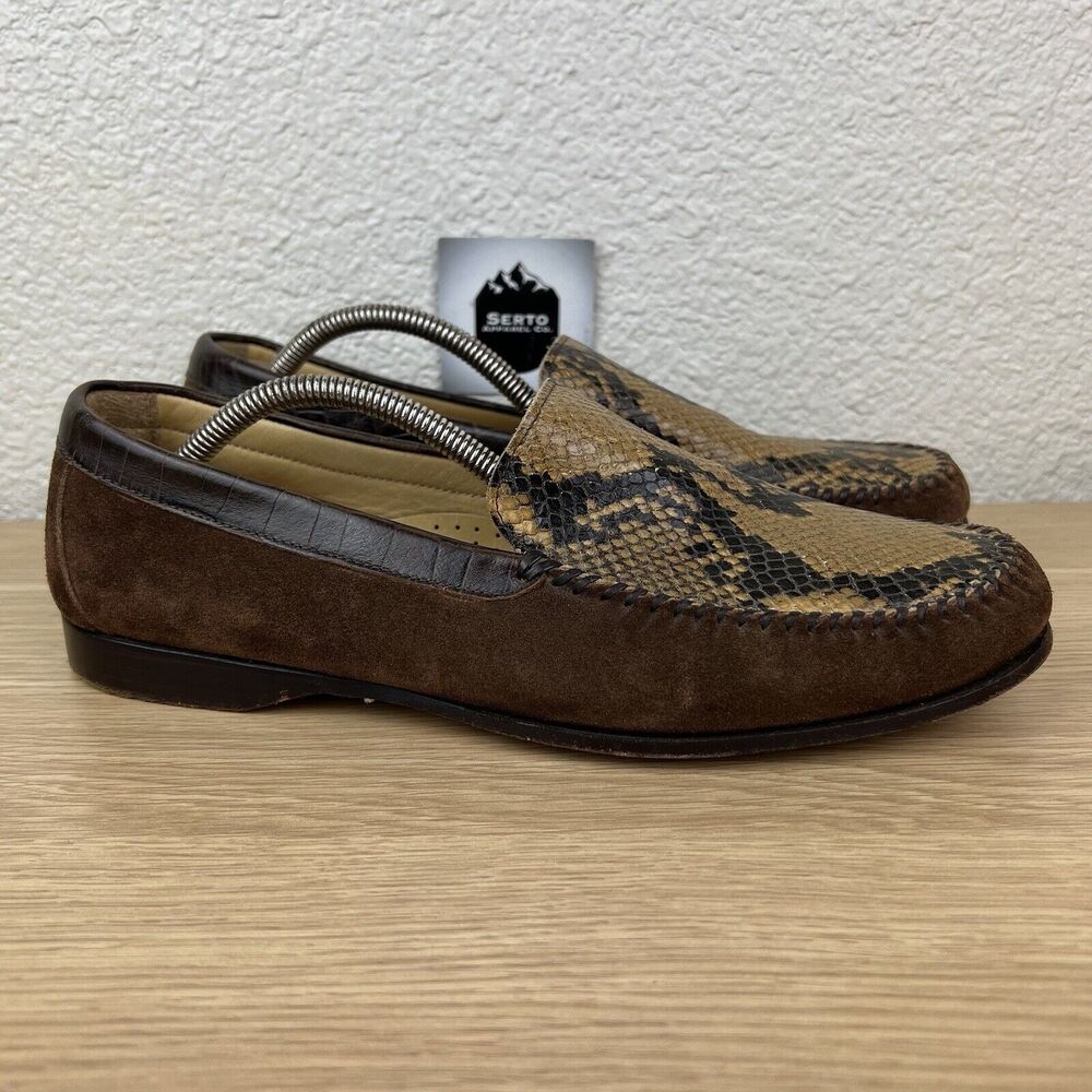 Russell Bromley Brown Snake Suede Slip On Moccasin Loafers Shoes Sz 9 EU 42.5